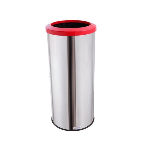 Lixeira Grande Inox Aro Esmaltado 50 Litros Cesto De Lixo - Vermelho