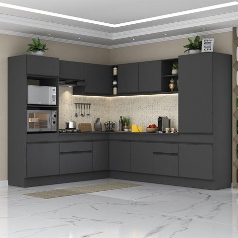 Armário de Cozinha Completa de Canto com Rodapé Veneza Multimóveis Mp2081.895 Preto