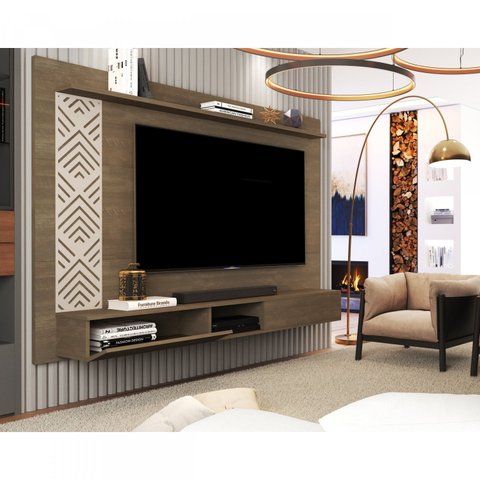 Painel para TV até 60 Polegadas MDF 170cmx123cm Prateleira Nicho 1 Porta Roma Marrom Castanho Wood/Off/Cast