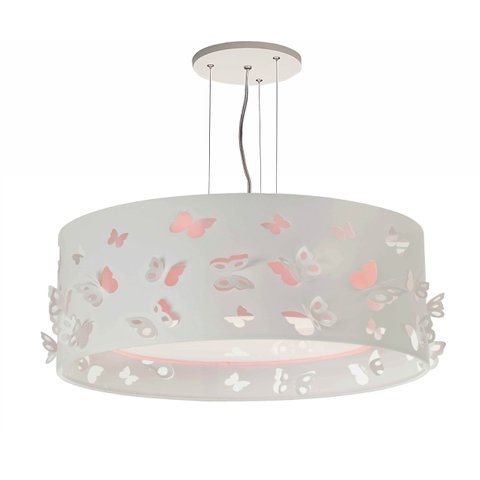 LUSTRE INFANTIL PENDENTE BORBOLETAS DUPLO - 50X16: Rosa