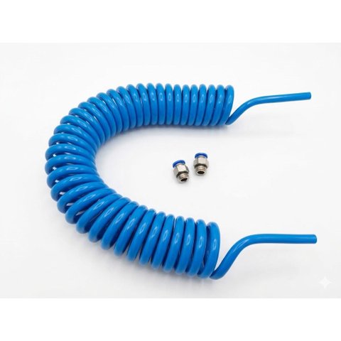 Kit Mangueira Espiral Pneumática PU 8mm x 10 Metros com 2 Conexões
