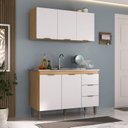 Ver imagem 1 de Cozinha Compacta 2 Peças Balcão e Aéreo 120cm Marrom/Lamina Mel/Branco