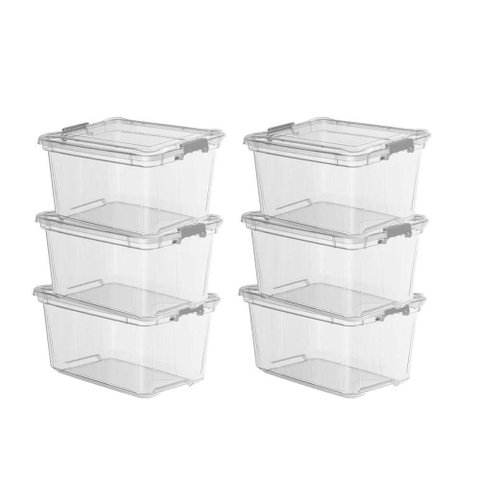 Kit 6 Caixas Plásticas Organizadora 27 Litros Transparente