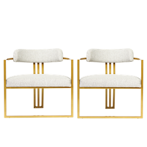 Kit 02 Poltronas Oregon Linho Bege Estrutura Dourado