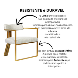 Kit 02 Poltronas Oregon Linho Bege Estrutura Dourado - 7