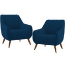 Ver imagem 1 de Kit 02 Poltronas Decorativa Fixa Pés de Madeira Paloma D02 Veludo Azul Marinho B-304 - Lyam Decor