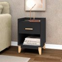 Ver imagem 2 de Mesa de Cabeceira Pequena 40 X 56 X 38 Cm 1 Gaveta 1 Nicho Pés Madeira Mdp Preto - Clicklar