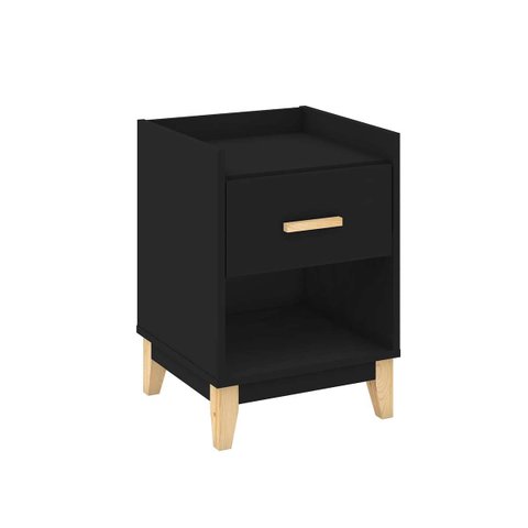 Mesa de Cabeceira Pequena 40 X 56 X 38 Cm 1 Gaveta 1 Nicho Pés Madeira Mdp Preto - Clicklar