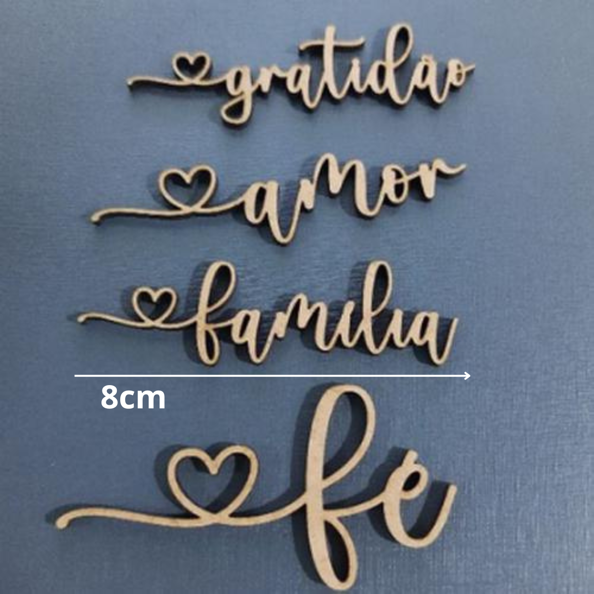 15 Kit Aplique Mdf De Parede 8cm - Branco - Amor, Familia, Fé e Gratidão