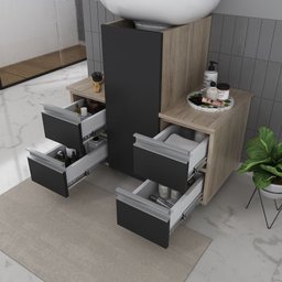 Gabinete Banheiro Coluna para Encaixe Madeirado / Preto - 2