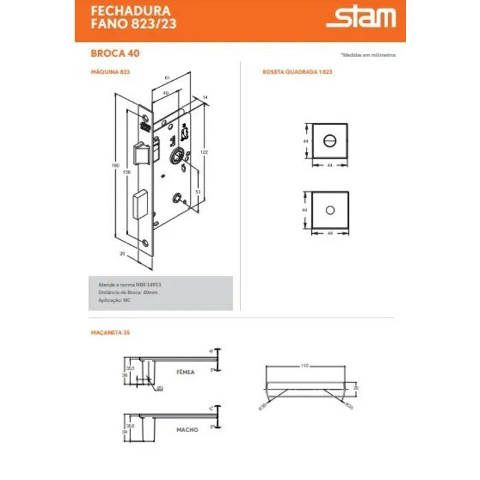 Fechadura Fano Banheiro 823/35 Roseta Quadrada Preto Fosco - Stam - 2