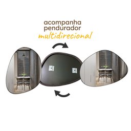 Espelho Pinterest Orgânico Decorativo Grande 64x44cm Borda em Couro 3cm - Mod. Nuvem Preto - 5