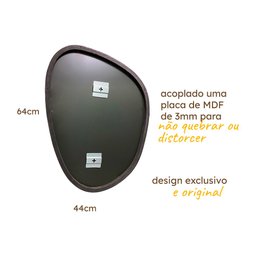 Espelho Pinterest Orgânico Decorativo Grande 64x44cm Borda em Couro 3cm - Mod. Nuvem Preto - 4