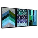 Ver imagem 1 de Quadros Premium 40x60 Chevron Azul 3un Moldura Preta