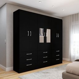 Guarda-roupa Casal Madri 6 Portas 9 Gavetas com Espelho Preto - Panorama Móveis - 1