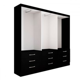 Guarda-roupa Casal Madri 6 Portas 9 Gavetas com Espelho Preto - Panorama Móveis - 6