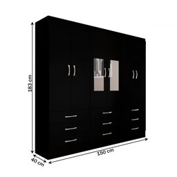 Guarda-roupa Casal Madri 6 Portas 9 Gavetas com Espelho Preto - Panorama Móveis - 5