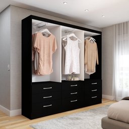 Guarda-roupa Casal Madri 6 Portas 9 Gavetas com Espelho Preto - Panorama Móveis - 2