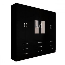 Guarda-roupa Casal Madri 6 Portas 9 Gavetas com Espelho Preto - Panorama Móveis - 3