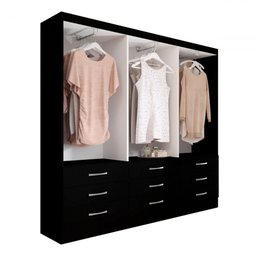 Guarda-roupa Casal Madri 6 Portas 9 Gavetas com Espelho Preto - Panorama Móveis - 4