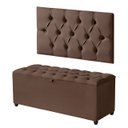 Ver imagem 2 de Cabeceira Solteiro Paris Estofada Painel com Recamier Baú 80cm para Cama Box Marrom - Arkell