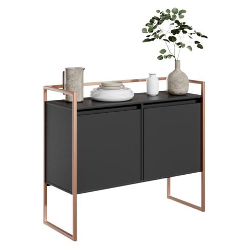 Aparador Buffet 2 Portas Industrial Roma - Preto Cobre Preto Cobre
