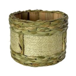 Vaso Cachepot 14x19x19 de Madeira Revestido C/ Palha Taboa - 1