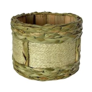 Vaso Cachepot 14x19x19 de Madeira Revestido C/ Palha Taboa