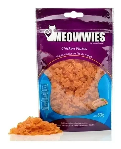 Petisco Natural para Gatos Meowwies Chicken Flakes 80gr - Natural Taste - 1