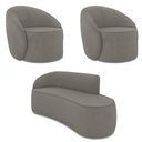 Ver imagem 1 de Sofá 3 Lugares Orgânico 180cm Morgan e 2 Poltronas Lua Suede Grafite D03 - D’Rossi