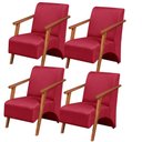 Ver imagem 1 de Kit 4 Poltronas Venus 1 Lugar Braço Madeira Maciça Tecido Suede Unidecor Vermelho