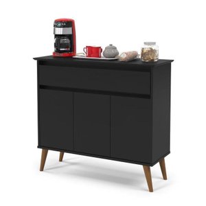 Aparador / Buffet / Balcão / Bancada Zu Modelo Retrô com Pés em Madeira Maciça 1 Gaveta Ampla e 3 Po