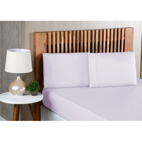 Jogo de Lençol Queen Size 3 Peças 100% Algodão Percal 200 Fios com Acabamento em Ponto Palito Lilas