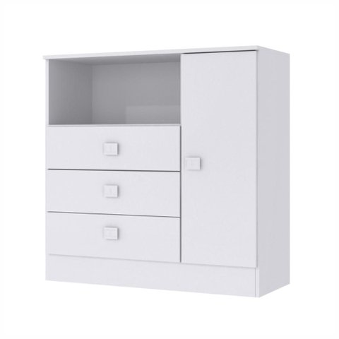 Cômoda Percasa 3 Gavetas 1 Porta 90,5cm MDP Branca com Corrediças Telescópicas