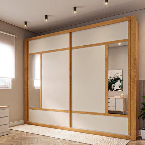 Guarda Roupa Paris Plus 2 Portas de Correr Peroba Off White Peroba - Móveis Europa