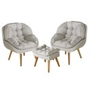 Ver imagem 2 de Conjunto Poltrona Sênior Linho + Puff Pés Madeira Luxuosa:linho Gelo