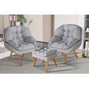 Ver imagem 1 de Conjunto Poltrona Sênior Linho + Puff Pés Madeira Luxuosa:linho Gelo