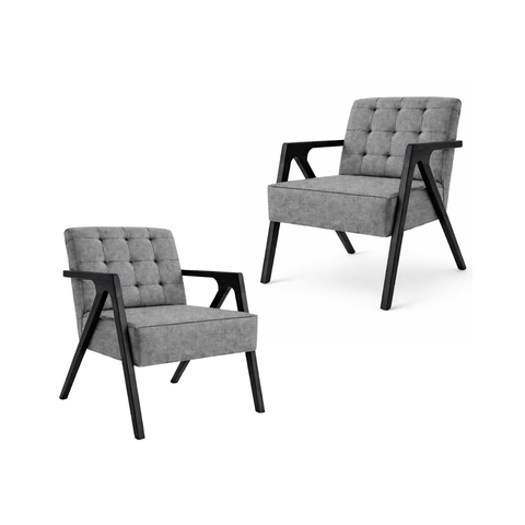 Kit 2 Poltrona Verona Bella Design Linho Premium Pés Madeira:Cinza
