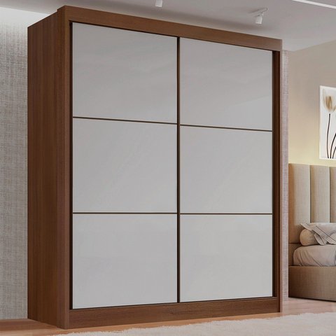 Guarda-Roupa MDF 2 Portas de Correr 3 Gavetas Milos Marrom/Castanho/Off White
