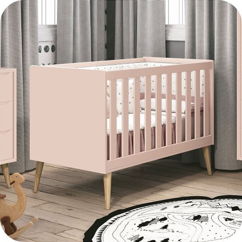 Berço Americano Mini Cama Retrô Rosa Theo Madeira Natural