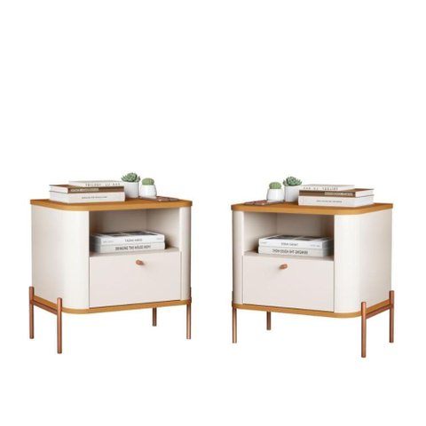 Jogo de Mesa de Cabeceira Bali Off White Nature Bronze