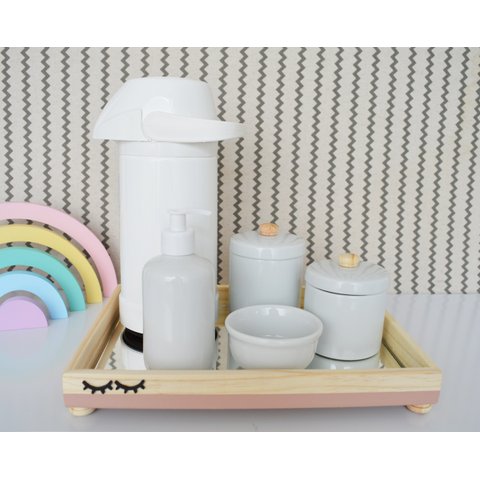 Kit Higiene Baby Pinus com Térmica Montessori - Faixa Rose
