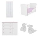 Ver imagem 2 de Quarto de bebê com Berço, Cômoda Sapateira, Guarda-Roupa e Kit 4 Rodízios Linha Doce Sonho Qmovi