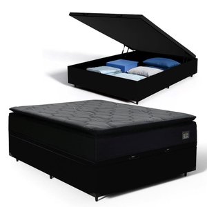 Cama Box com Baú Casal Preto + Colchão Casal D45 Espuma 138cm - Hellen