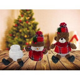 Jogo Potes de Natal Porta Doces e Biscoitos Boneco de Neve e Urso Pelúcia Xadrez 20cm 2 unidades - M - 2 Jogo Potes de Natal Porta Doces e Biscoitos Boneco de Neve e Urso Pelúcia Xadrez 20cm 2 unidades - M - 2
