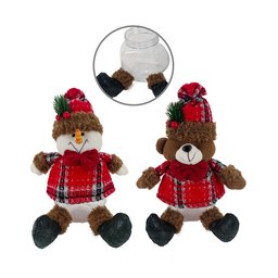 Jogo Potes de Natal Porta Doces e Biscoitos Boneco de Neve e Urso Pelúcia Xadrez 20cm 2 unidades - M - 1 Jogo Potes de Natal Porta Doces e Biscoitos Boneco de Neve e Urso Pelúcia Xadrez 20cm 2 unidades - M - 1