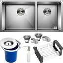 Ver imagem 1 de Cuba Dupla Quadrada Inox 304 Gourmet 9040 Assimétrica Lixeira 5L e Acessórios - EC350