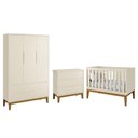 Ver imagem 2 de Dormitório Infantil Classic 3 Portas, Cômoda 3 Gavetas e Berço Areia Fosco com Pés Amadeirado -