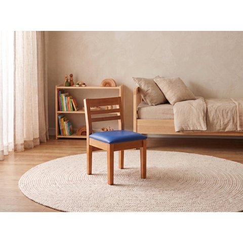 Cadeira Infantil Montessori Madeira Maciça Assento Estofado Azul Rbm