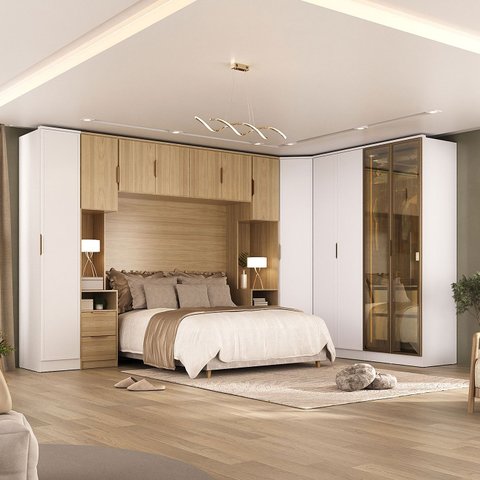 Roupeiro Modulado Ravi Mdf 414,5cm 12 Portas Reflecta Branco/olmo 1221